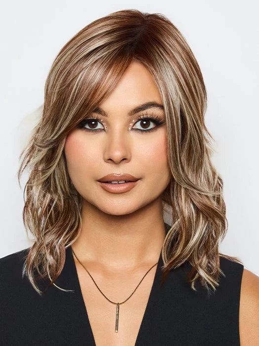 Dazzlling Wavez | Clearance 35% | Heat Friendly Synthetic Extended Lace Front (Lace Part) Wig by René of Paris | MARBLE BROWN & CREAMY TOFFEE