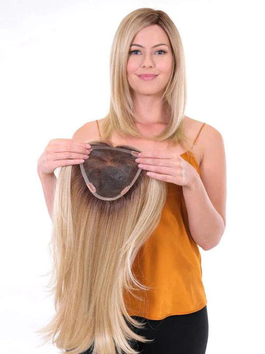 Premium 100% Handmade Topper Straight 18" | SALE | Heat Friendly Synthetic Topper by Belle Tress | CHAMPAGNE W/ APPLE PIE