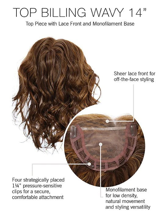 Top Billing 14" Wavy | Heat Friendly Synthetic Lace Front (Mono Top) Topper by Raquel Welch